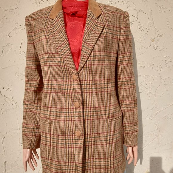 Vintage Wool Blend Brown Plaid Blazer - Picture 7 of 8